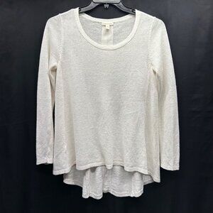 Eileen Fisher White High-Low Hem Lightweight Organic Linen Sweater Long Sleeve S